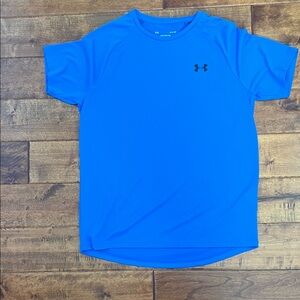 Under Armour Bright Blue Tee with Black Logo Dry fit.